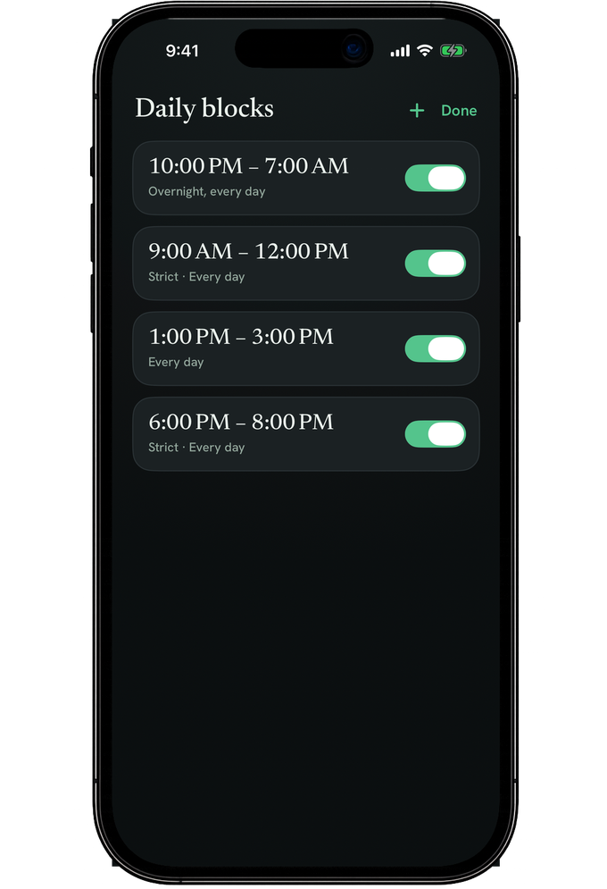 Daily blocks schedule list