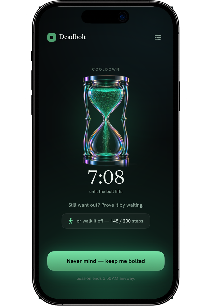 Cooldown screen: wait it out or walk 200 steps